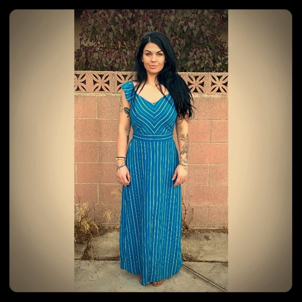 Beautiful long blue striped maxi dress.